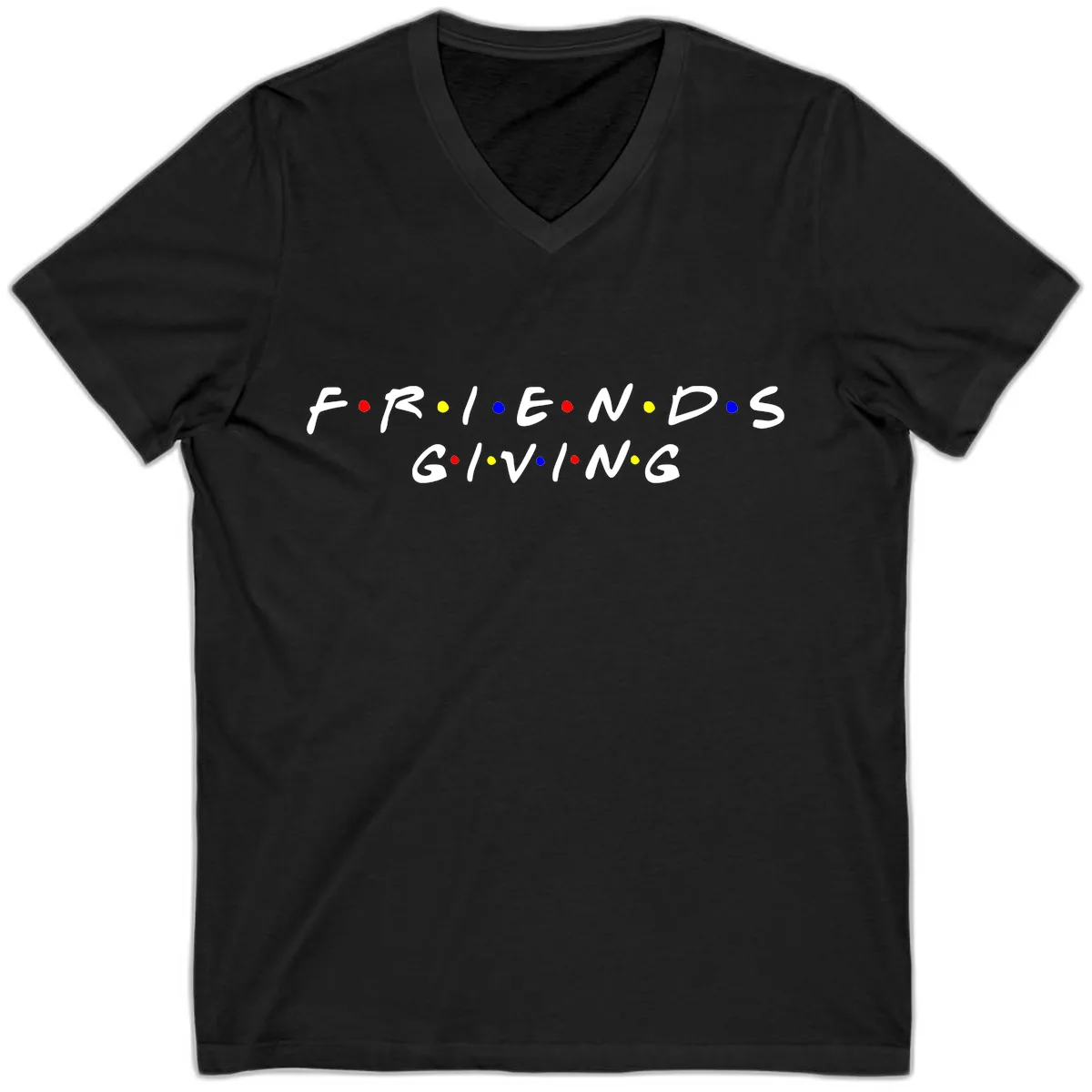 Friendsgiving Typography Design V-Neck in Black