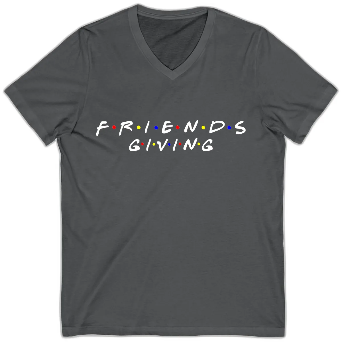 Friendsgiving Typography Design V-Neck in Asphalt