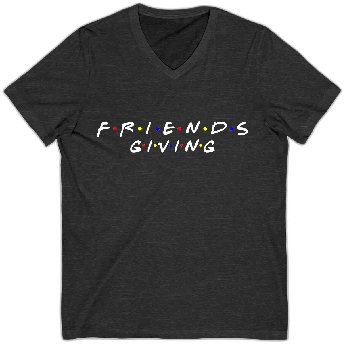 Friendsgiving Typography Design V-Neck in Dark Grey Heather