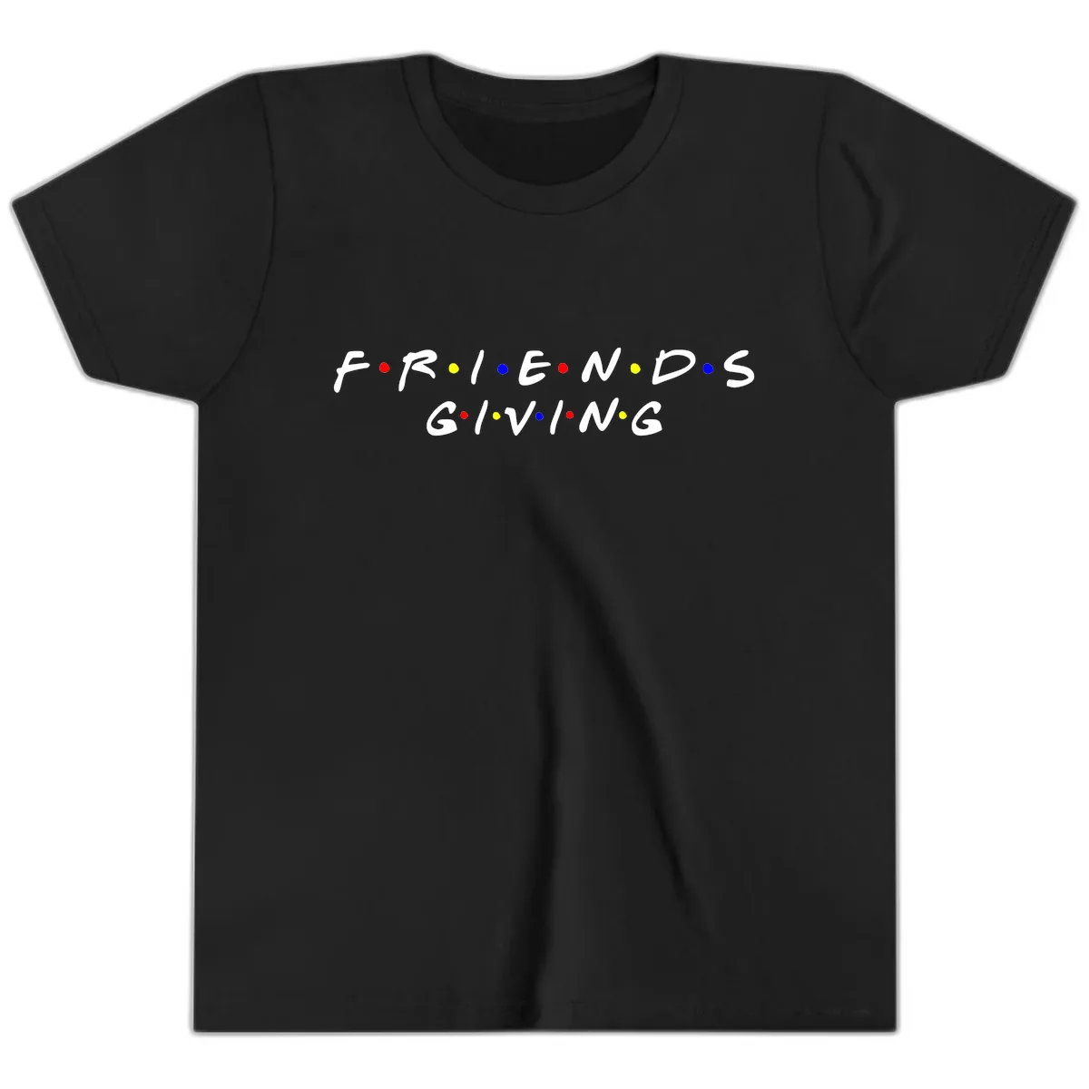 Friendsgiving Typography Design Youth T-Shirt in Black