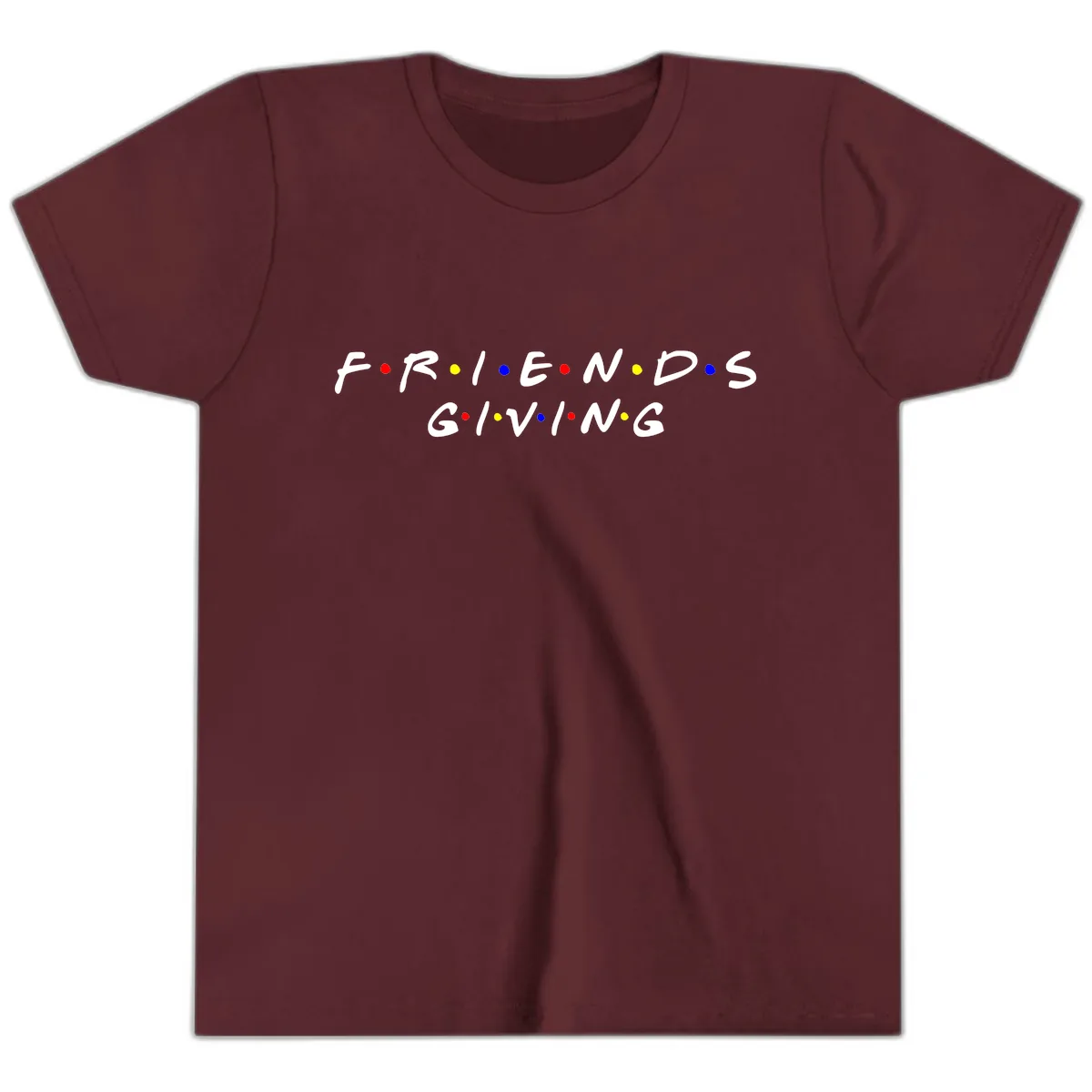 Friendsgiving Typography Design Youth T-Shirt in Maroon