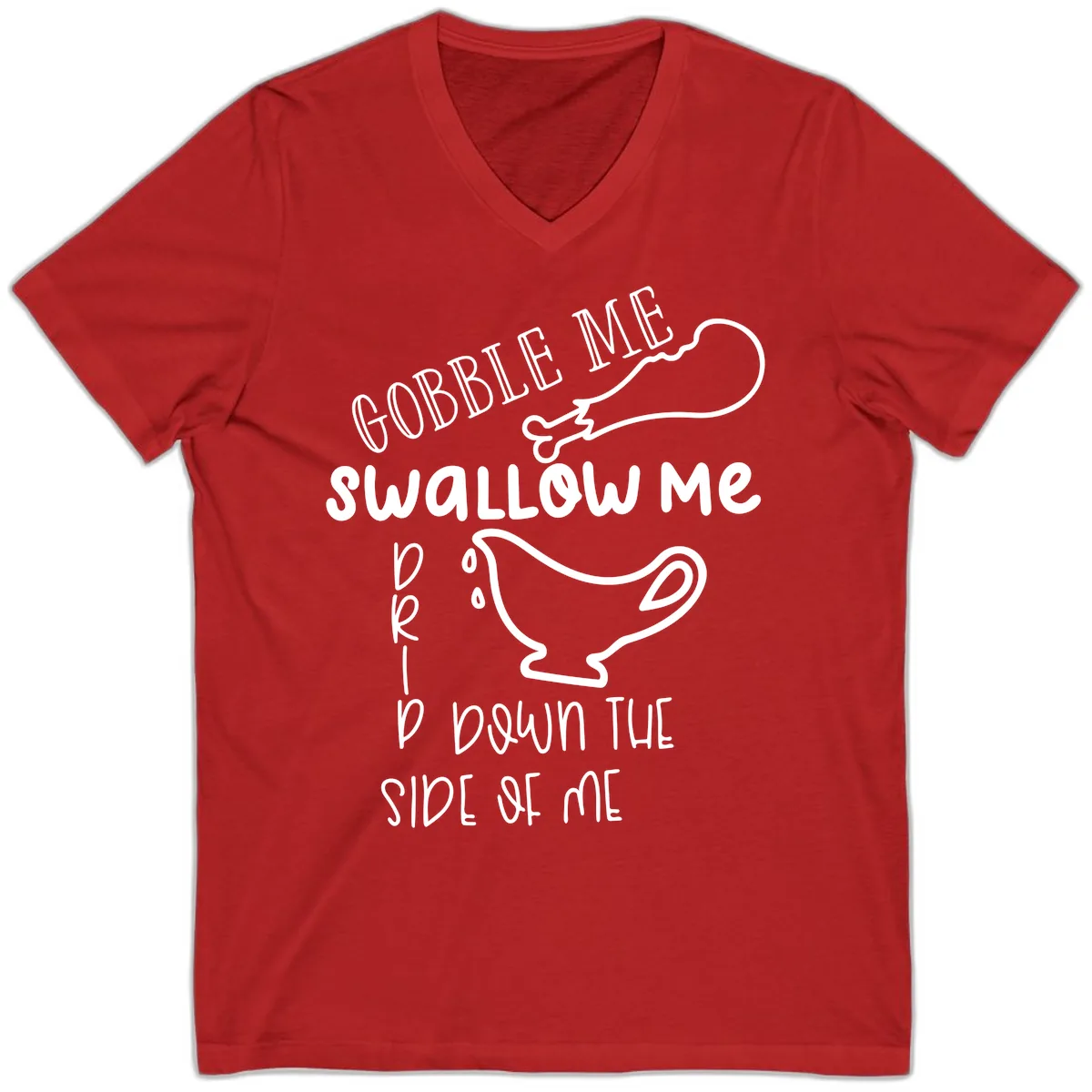 Gobble Me Swallow Me Gravy Me Down V-Neck in Red