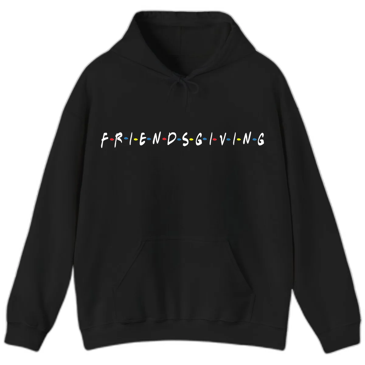 Friendsgiving Themed Typography Hoodie in Black