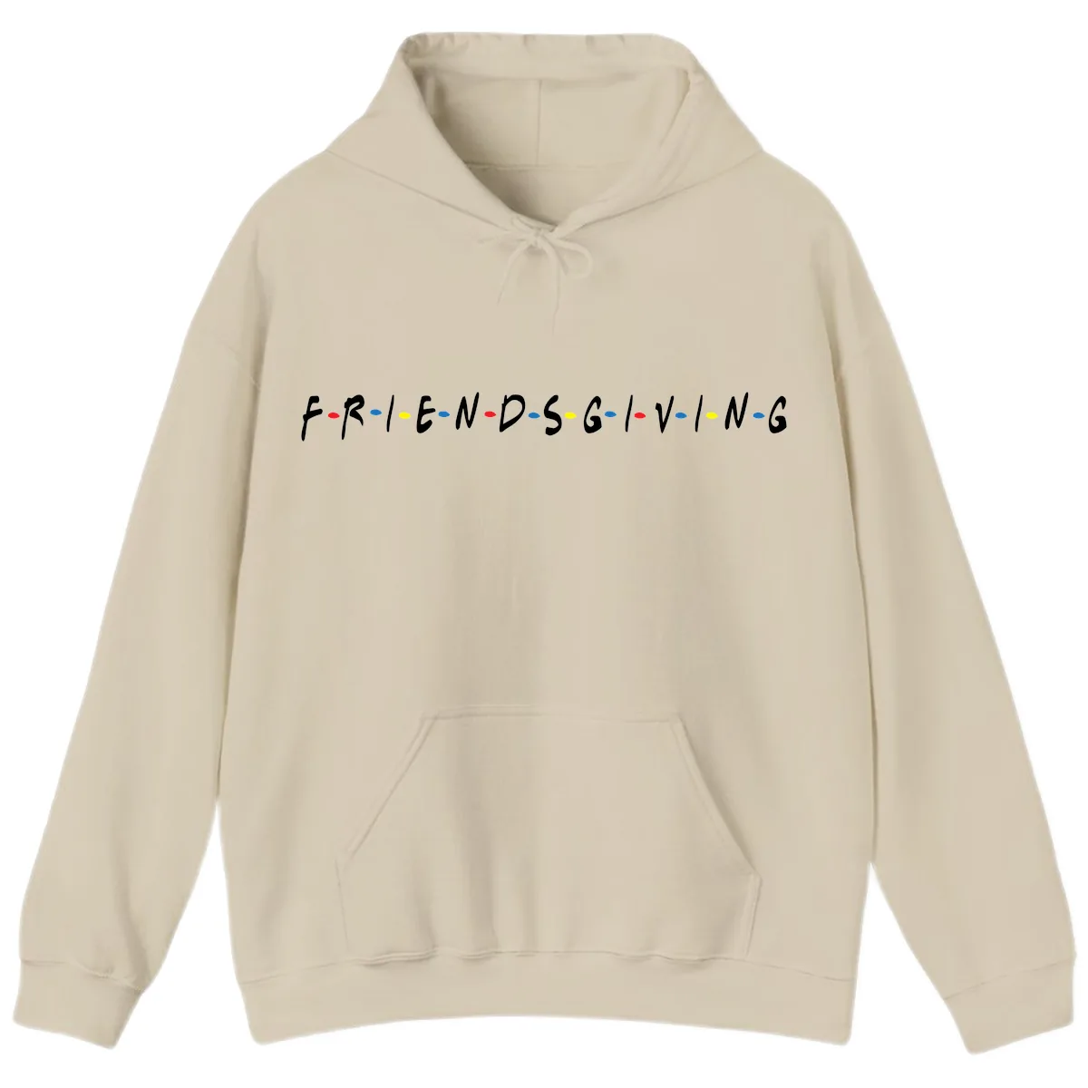 Friendsgiving Themed Typography Hoodie in Sand