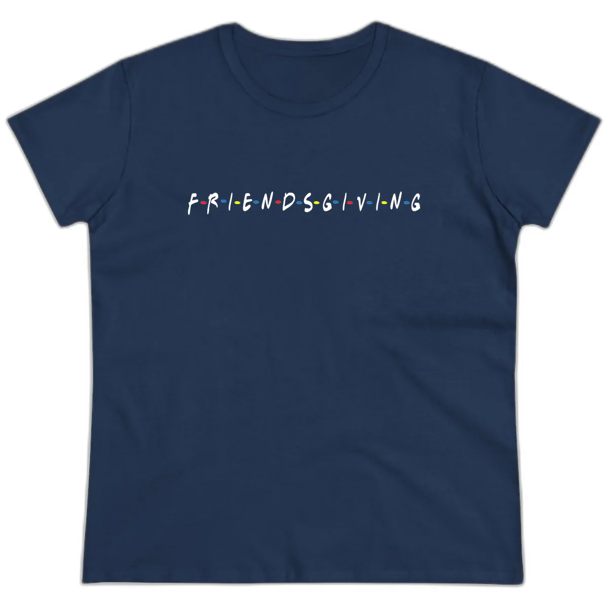 Friendsgiving Themed Typography Ladies Tee in Navy