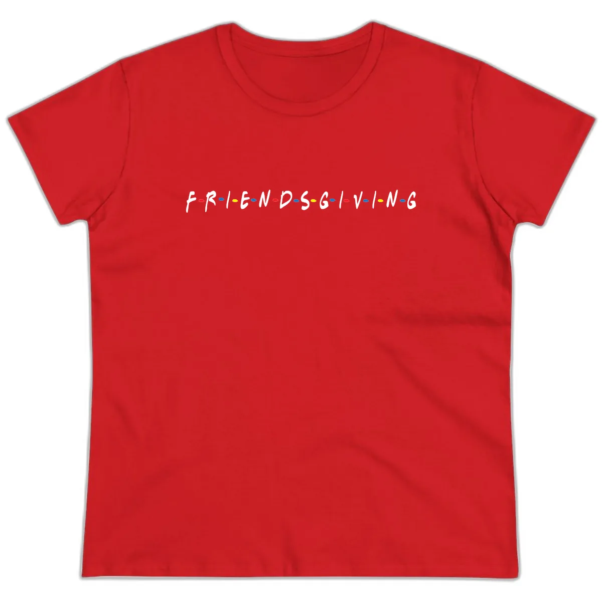 Friendsgiving Themed Typography Ladies Tee in Red
