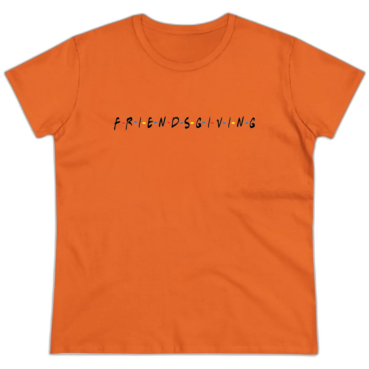 Friendsgiving Themed Typography Ladies Tee in Orange