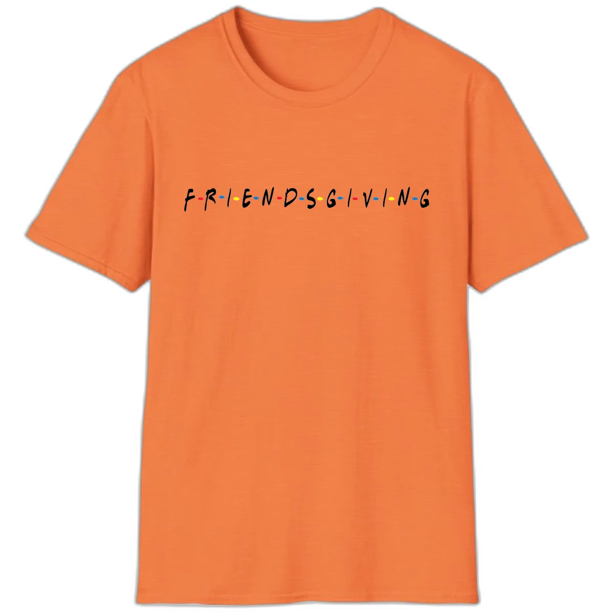 Friendsgiving Themed Typography T-Shirt in Heather Orange