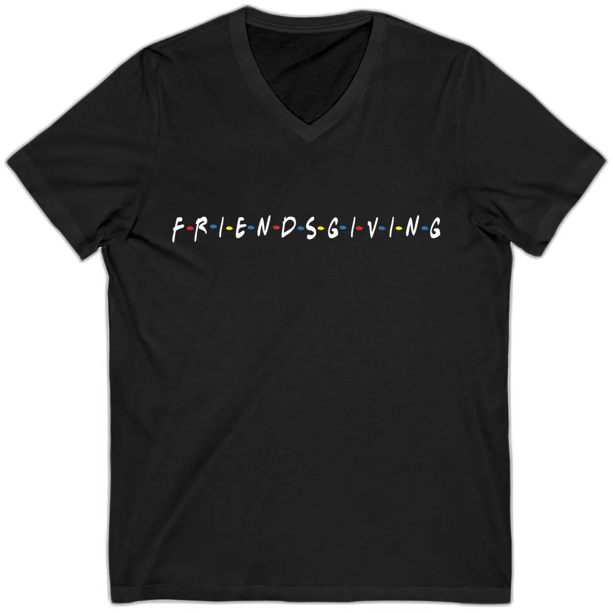 Friendsgiving Themed Typography V-Neck in Black