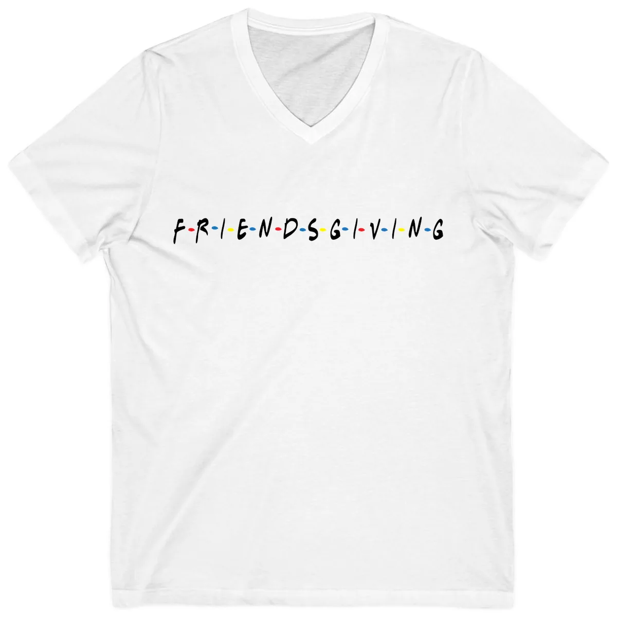 Friendsgiving Themed Typography V-Neck in White