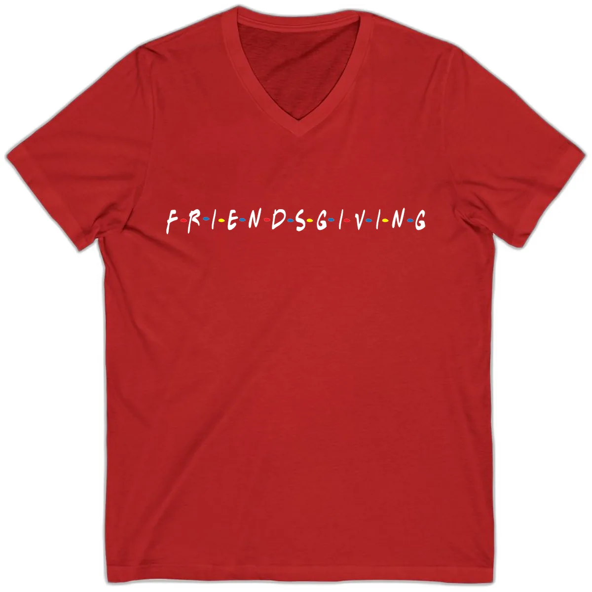 Friendsgiving Themed Typography V-Neck in Red