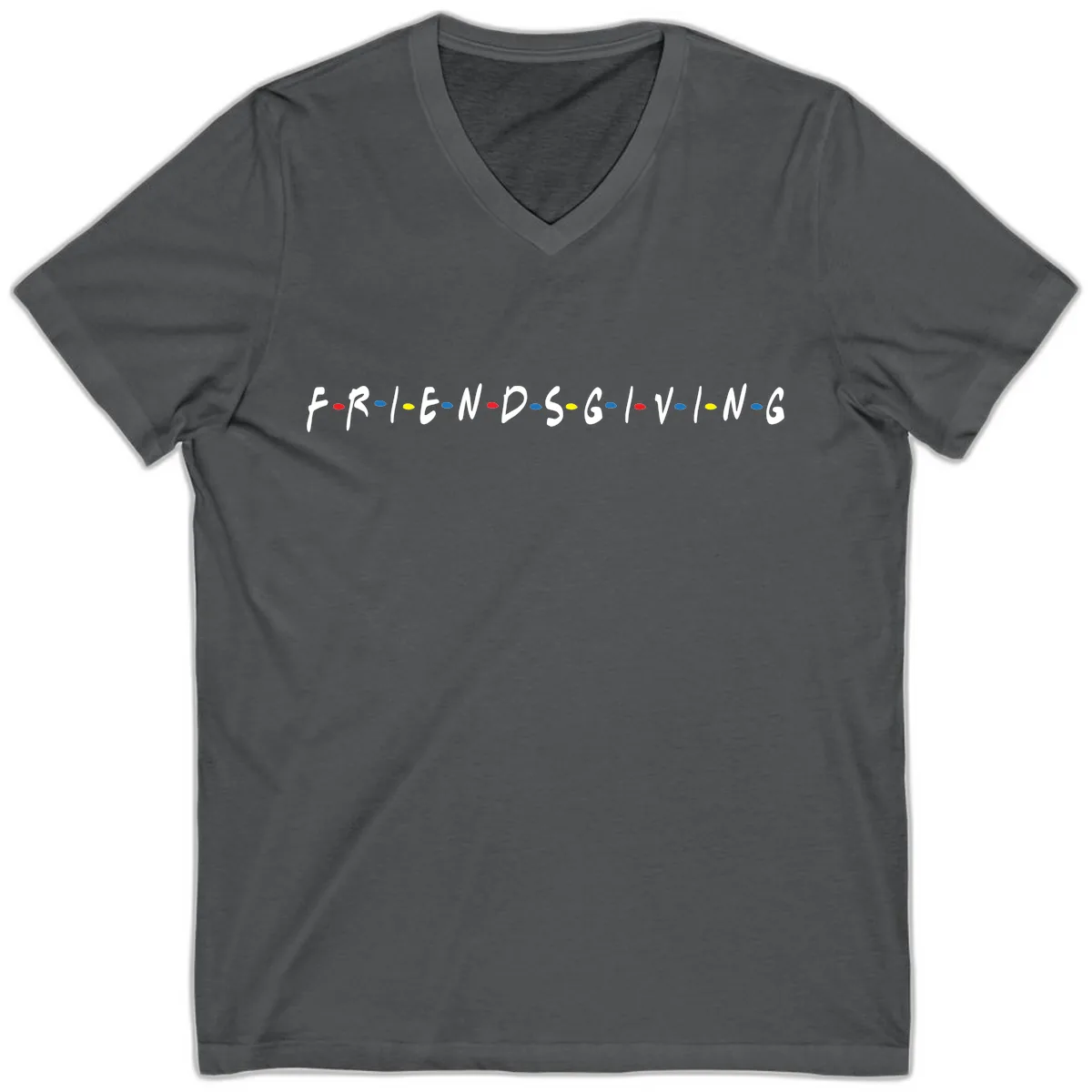 Friendsgiving Themed Typography V-Neck in Asphalt