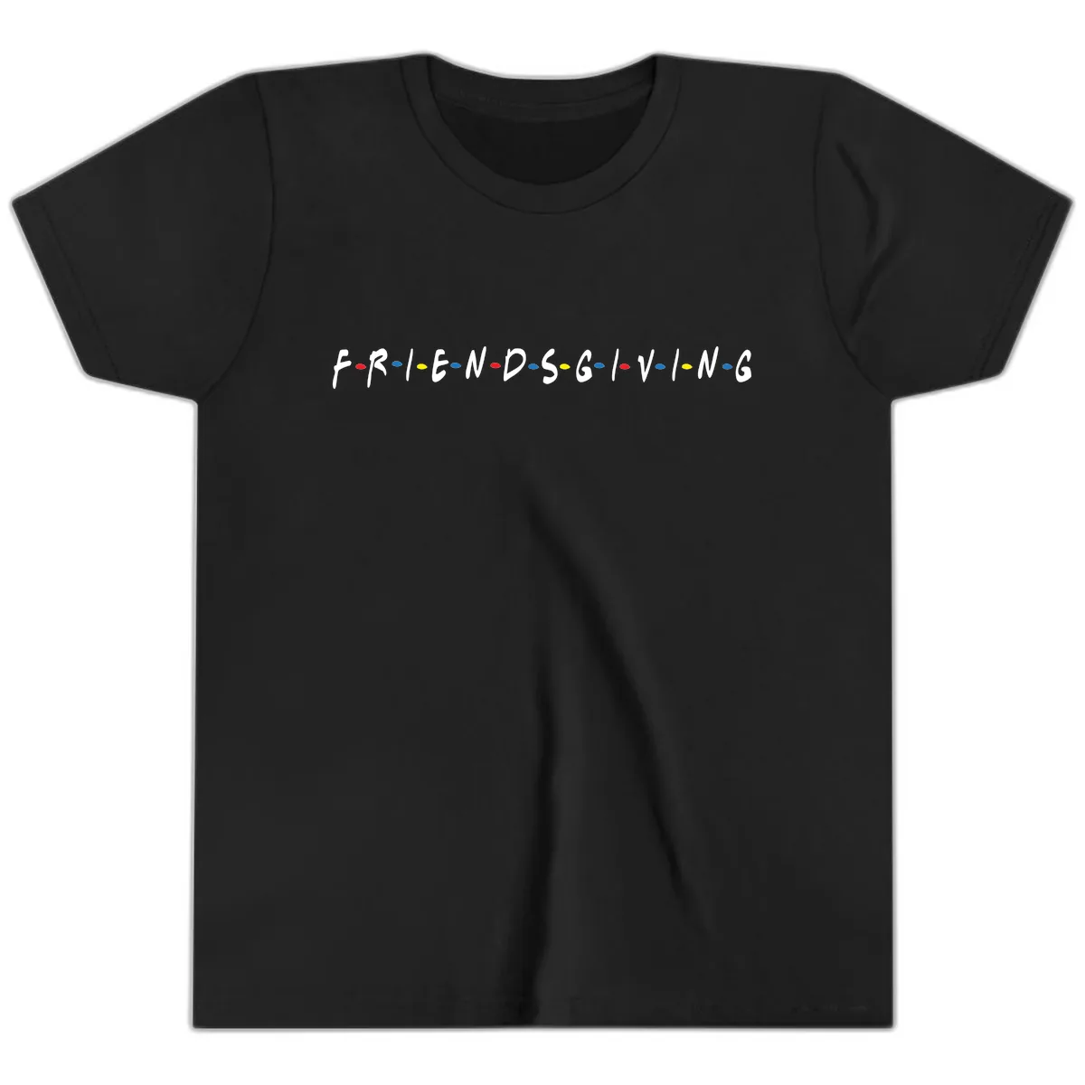 Friendsgiving Themed Typography Youth T-Shirt in Black