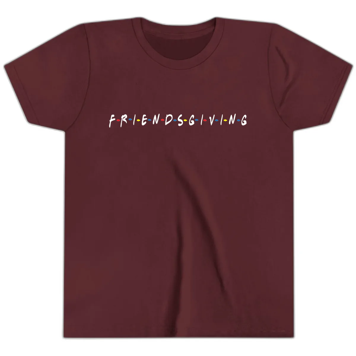 Friendsgiving Themed Typography Youth T-Shirt in Maroon