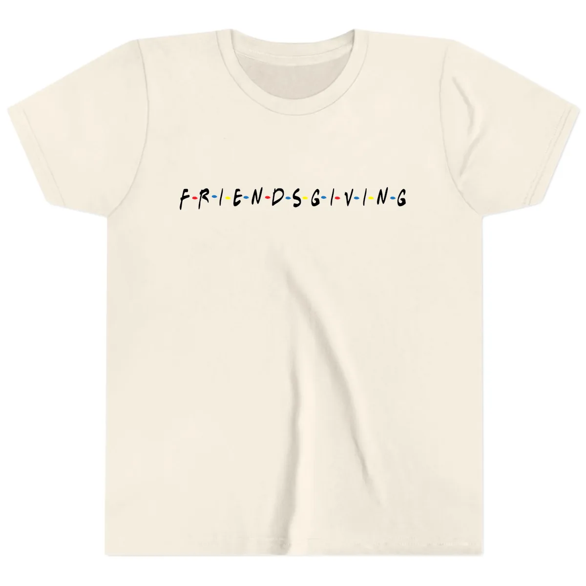 Friendsgiving Themed Typography Youth T-Shirt in Natural