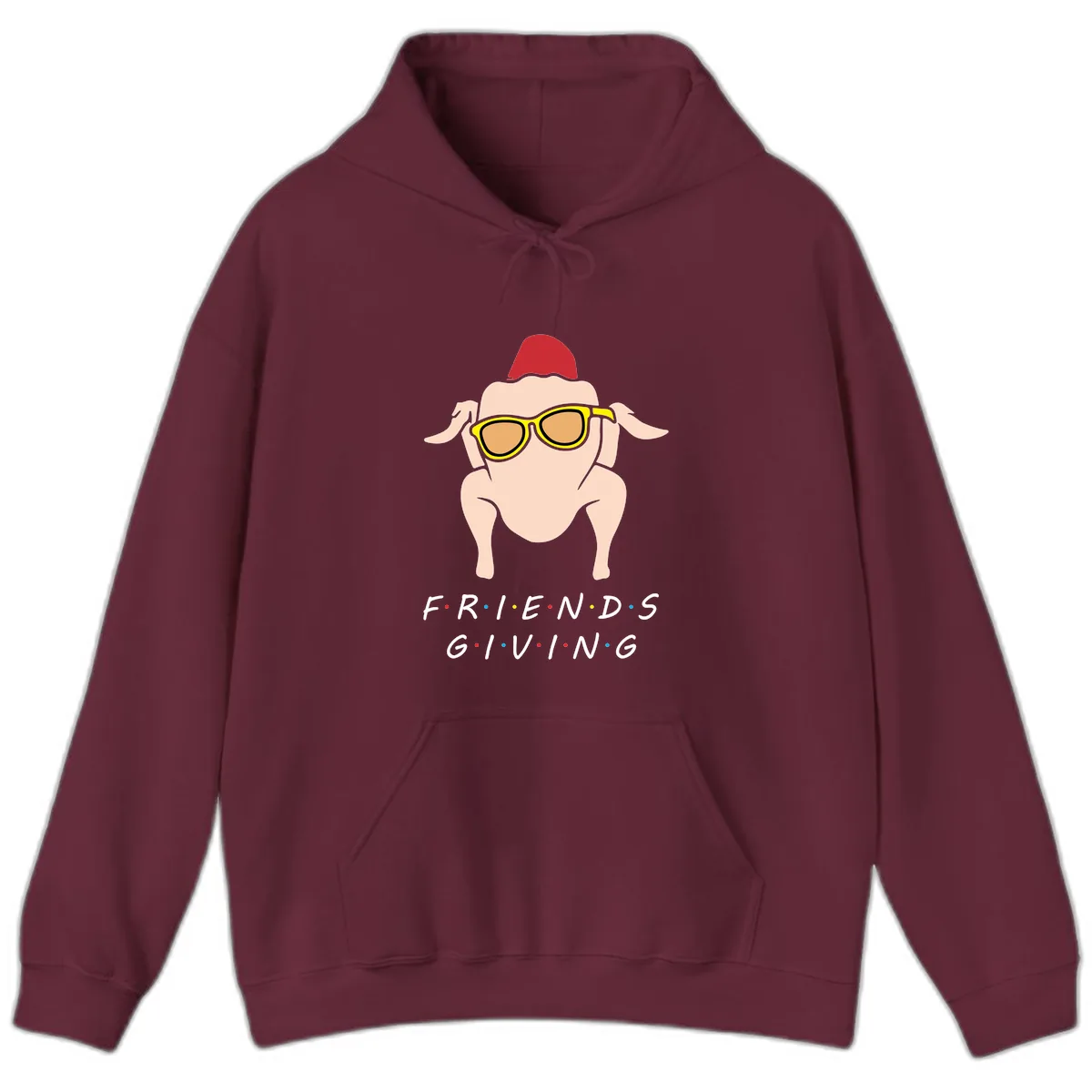 Friendsgiving Turkey With Sunglasses Hoodie in Maroon
