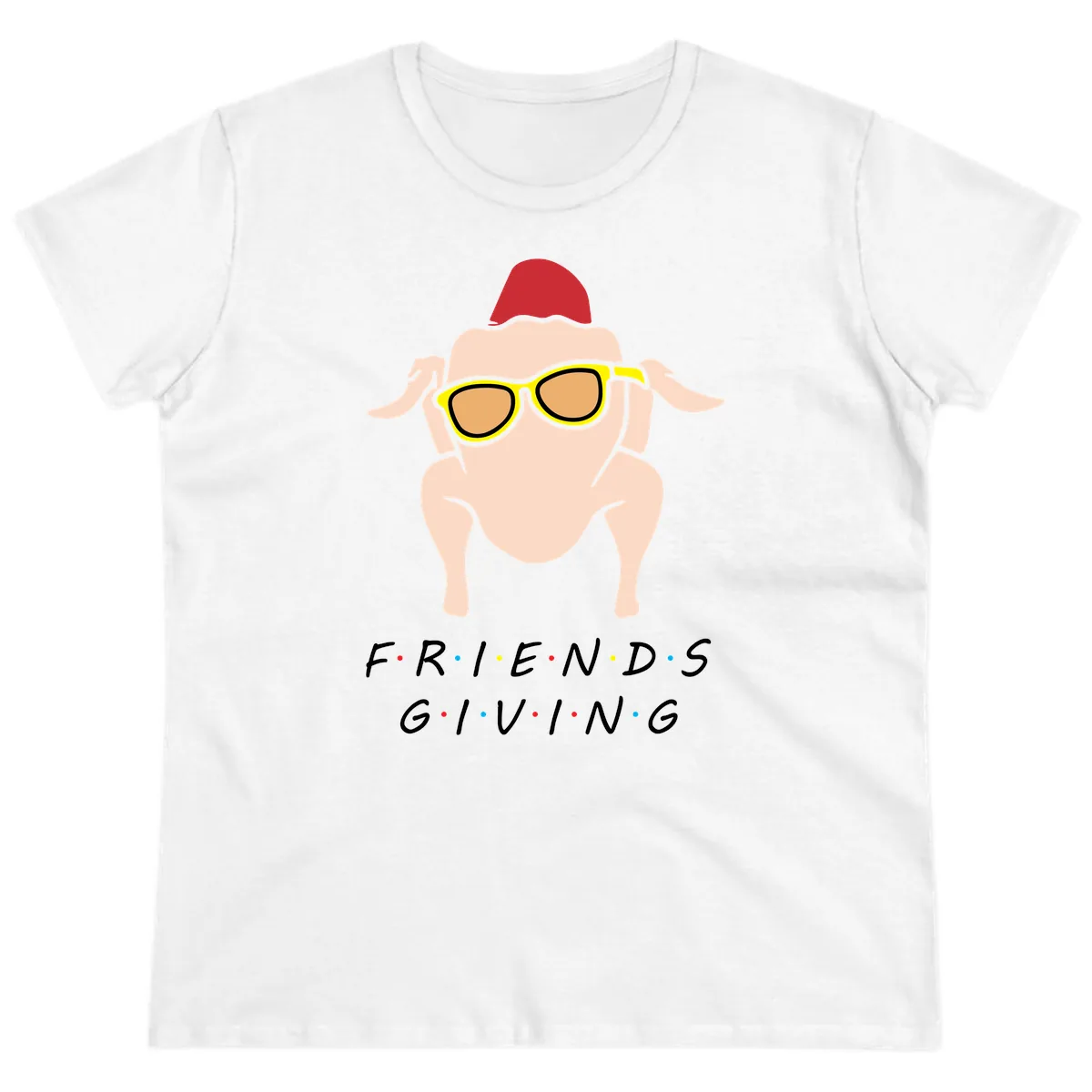 Friendsgiving Turkey With Sunglasses Ladies Tee in White