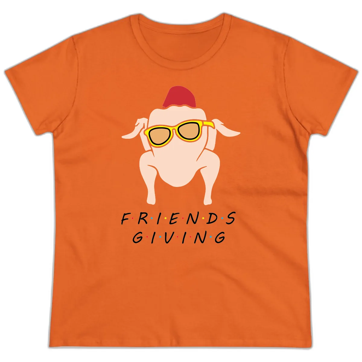 Friendsgiving Turkey With Sunglasses Ladies Tee in Orange