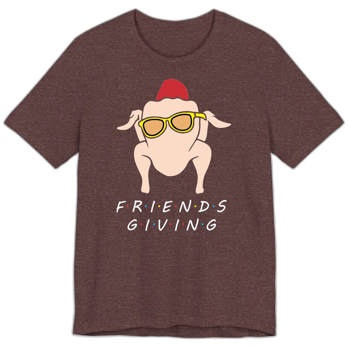 Friendsgiving Turkey With Sunglasses Premium T-Shirt in Heather Maroon