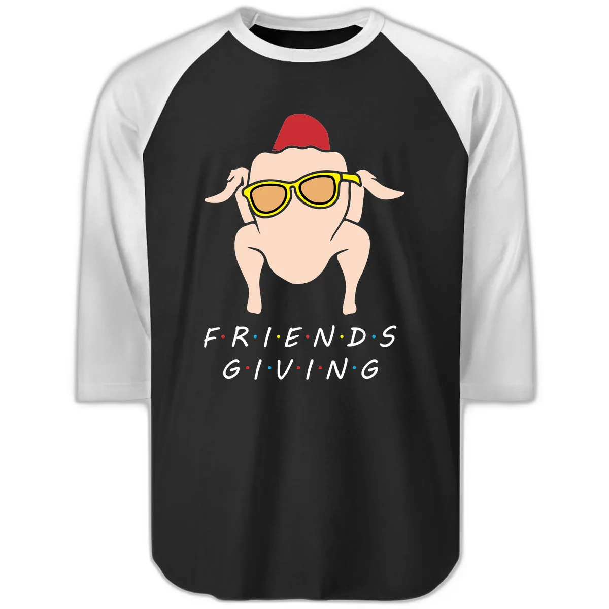 Friendsgiving Turkey With Sunglasses Raglan 3/4 in Black White