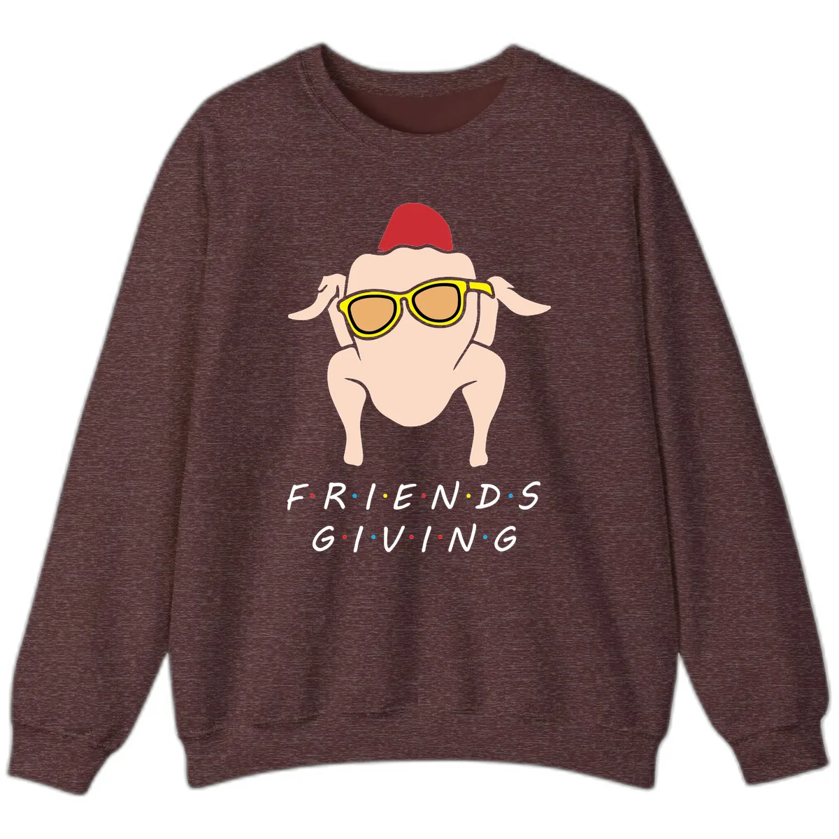 Friendsgiving Turkey With Sunglasses Sweatshirt in Heather Sport Dark Maroon
