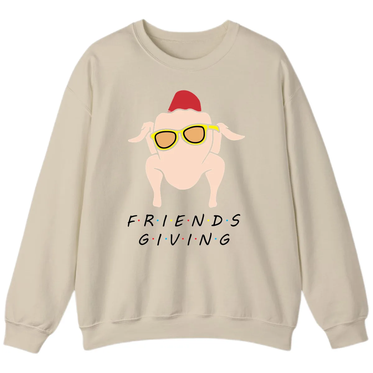 Friendsgiving Turkey With Sunglasses Sweatshirt in Sand