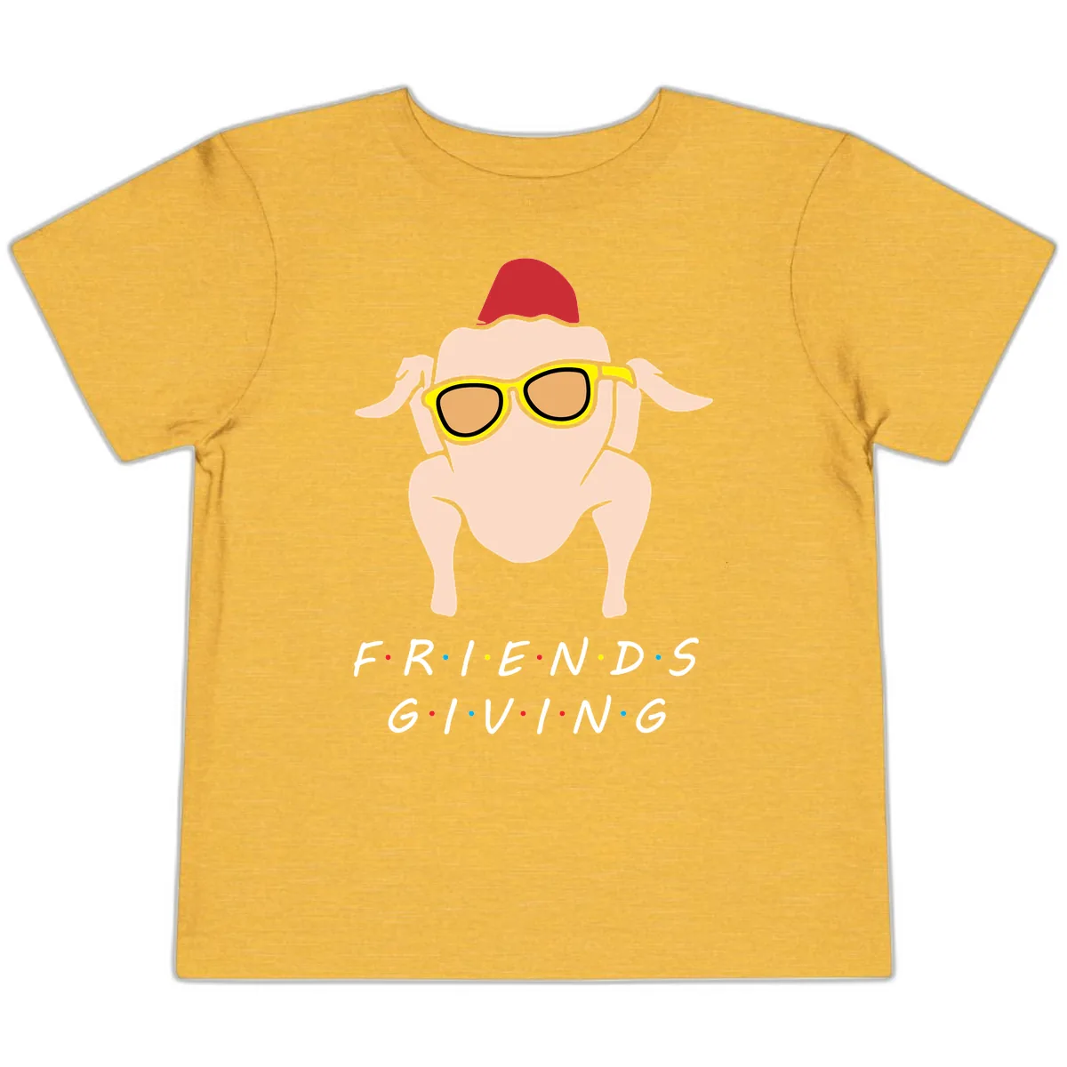 Friendsgiving Turkey With Sunglasses Toddler T-Shirt in Heather Yellow Gold