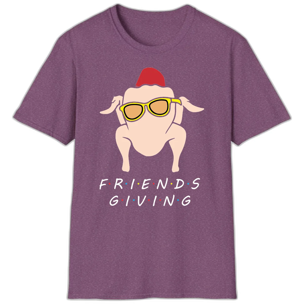 Friendsgiving Turkey With Sunglasses T-Shirt in Heather Maroon