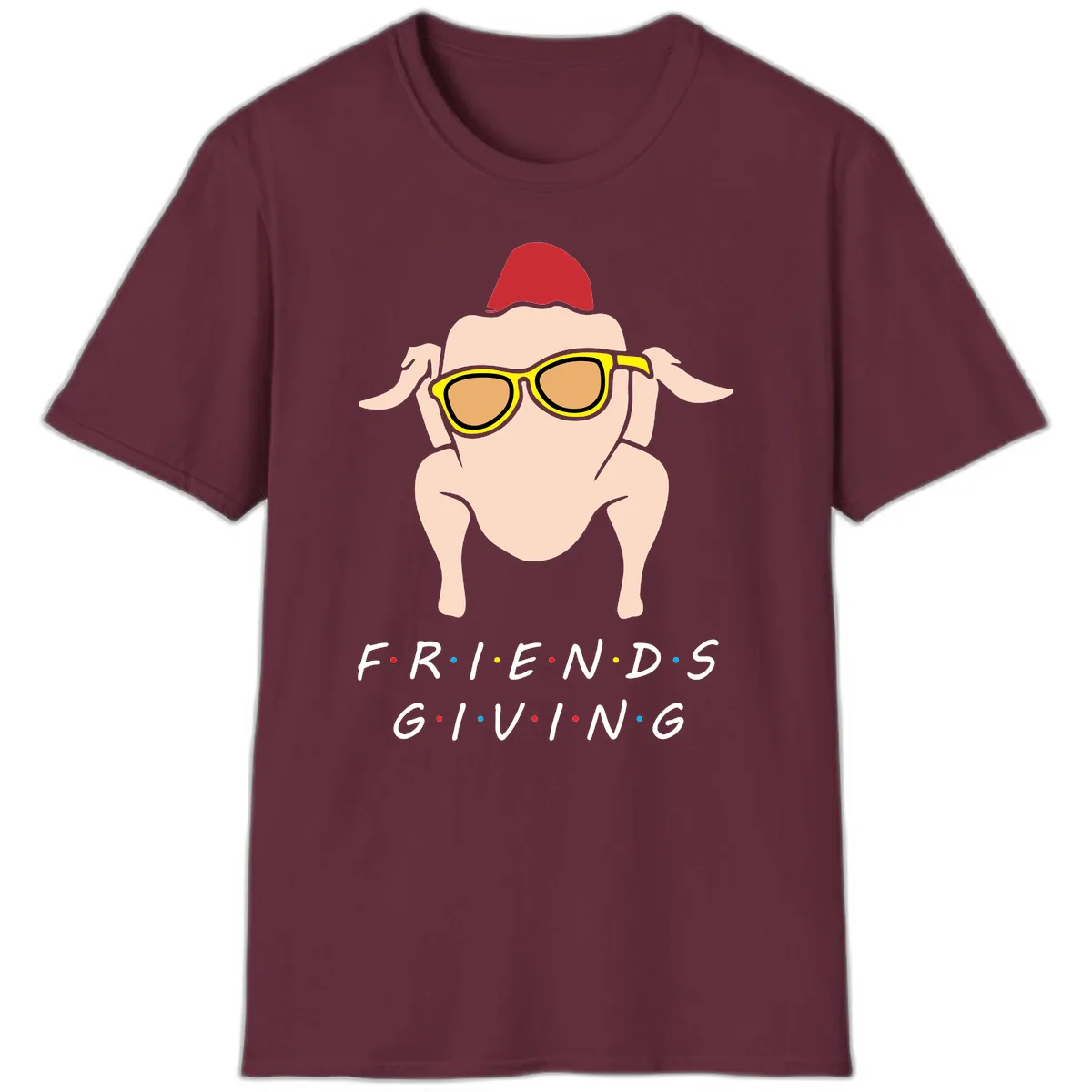Friendsgiving Turkey With Sunglasses T-Shirt in Maroon