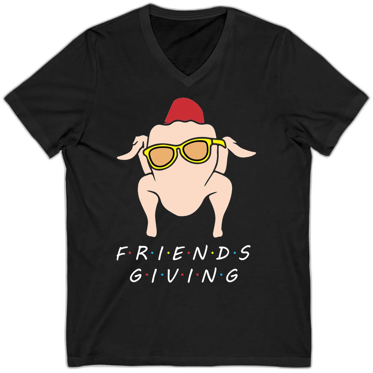 Friendsgiving Turkey With Sunglasses V-Neck in Black