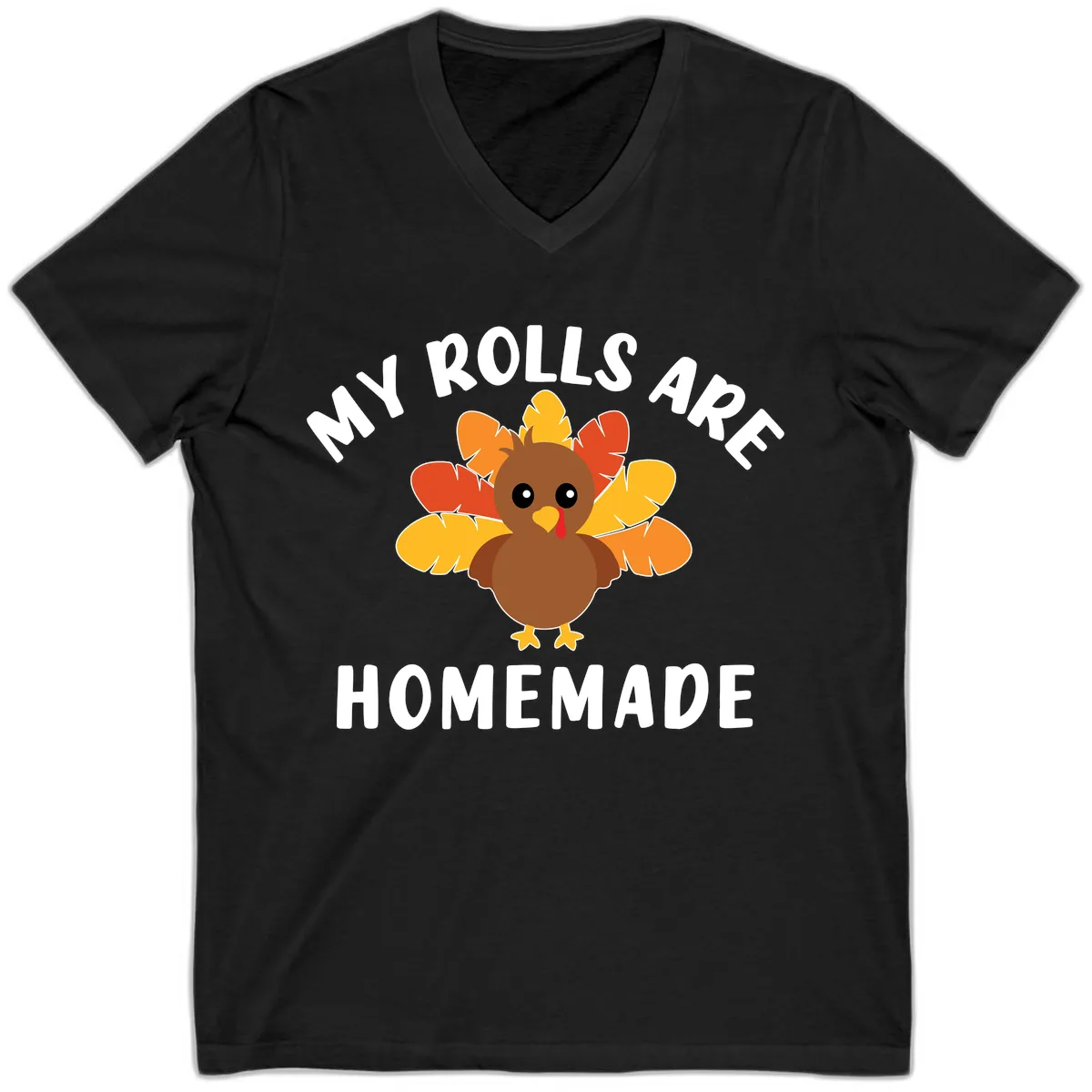 My Rolls Are Homemade Turkey Design V-Neck in Black