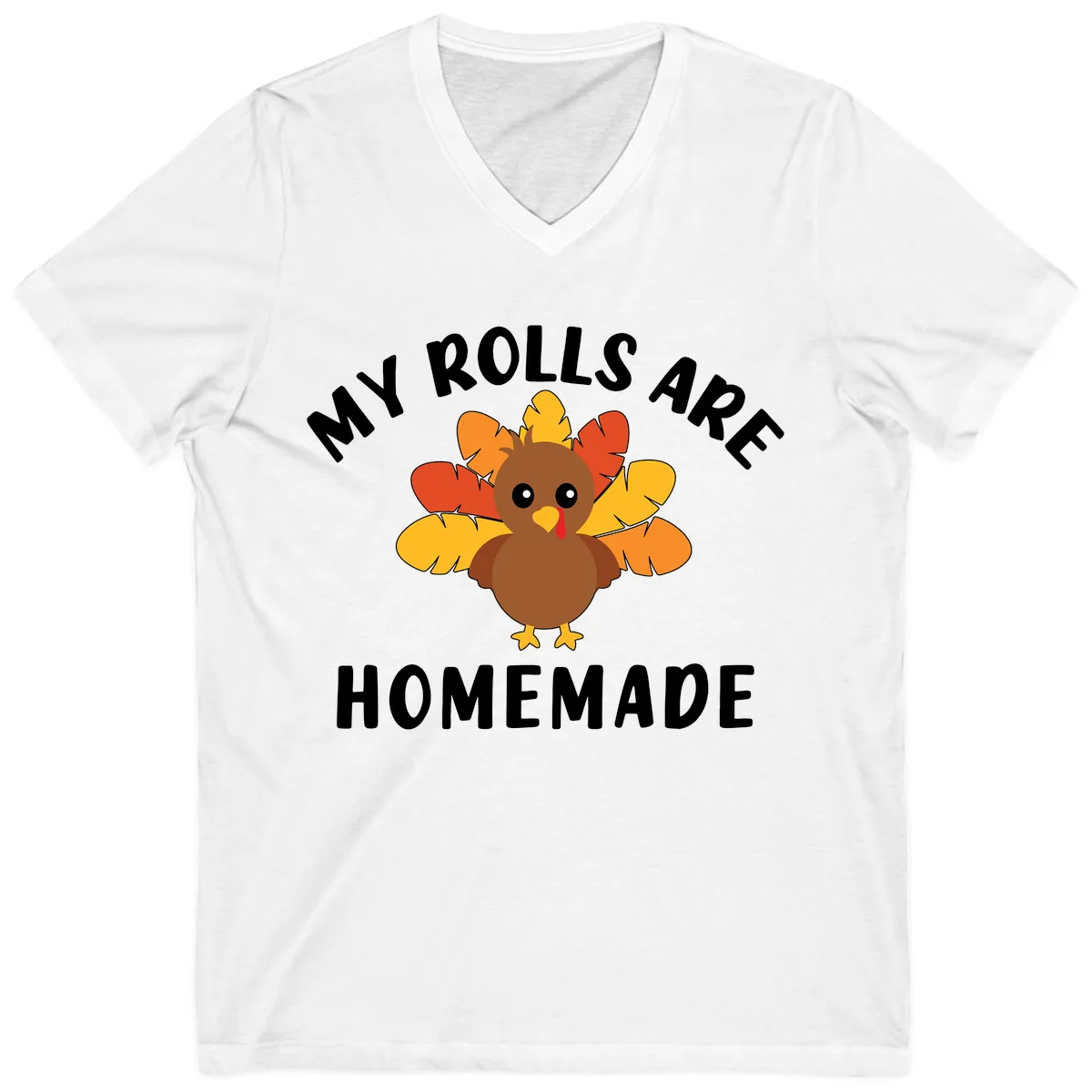 My Rolls Are Homemade Turkey Design V-Neck in White