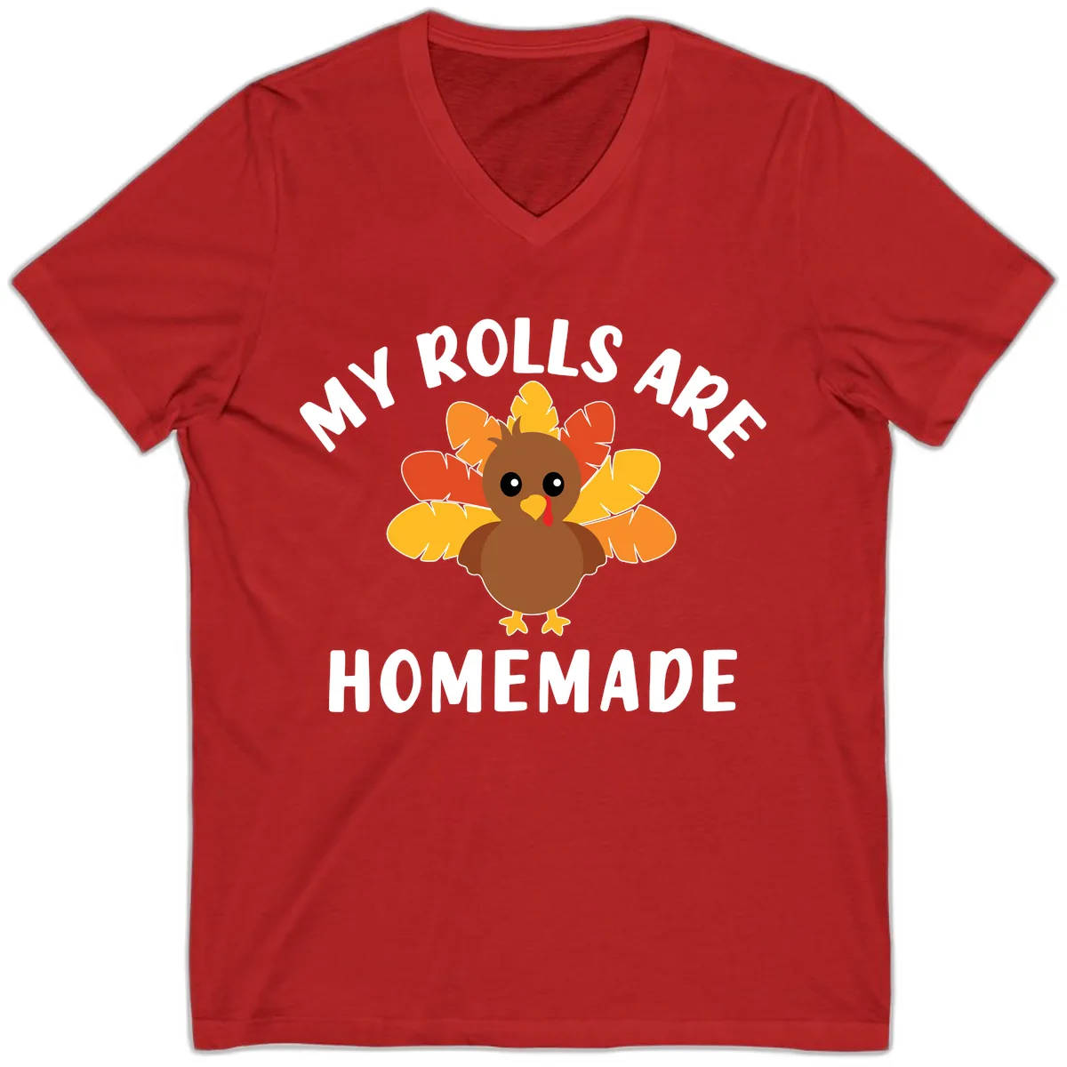My Rolls Are Homemade Turkey Design V-Neck in Red