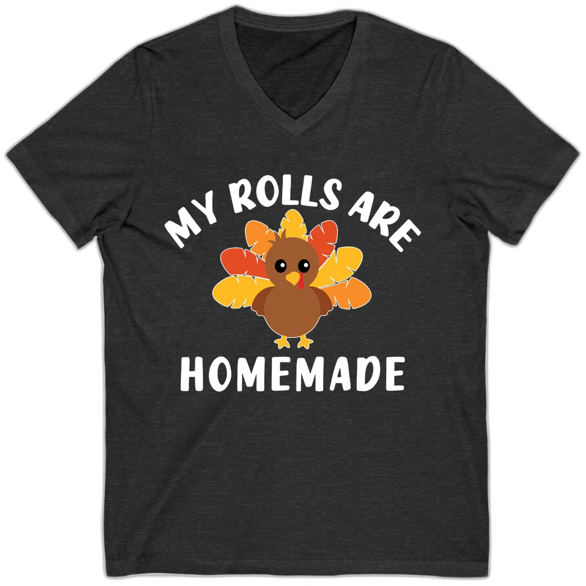 My Rolls Are Homemade Turkey Design V-Neck in Dark Grey Heather