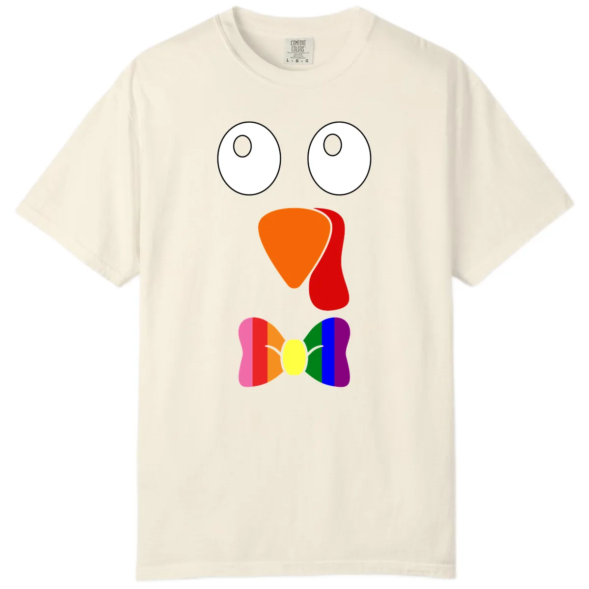 Rainbow Bowtie Turkey Face Comfort Color in Ivory