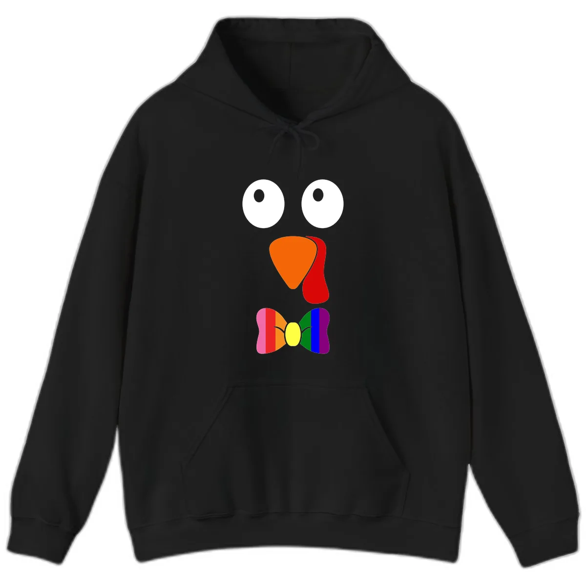 Rainbow Bowtie Turkey Face Hoodie in Black