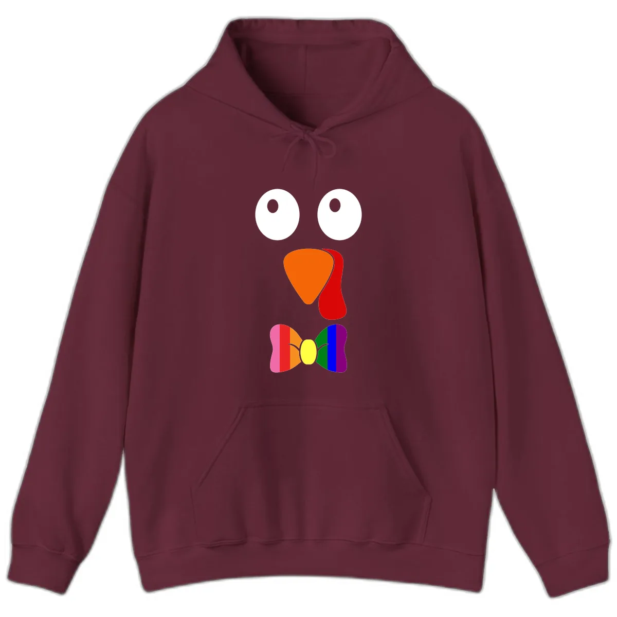 Rainbow Bowtie Turkey Face Hoodie in Maroon