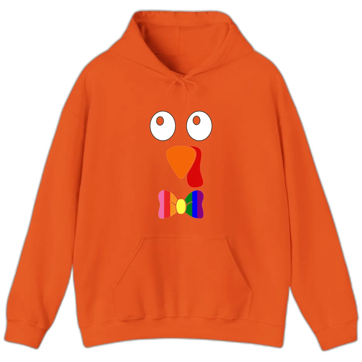 Rainbow Bowtie Turkey Face Hoodie in Orange