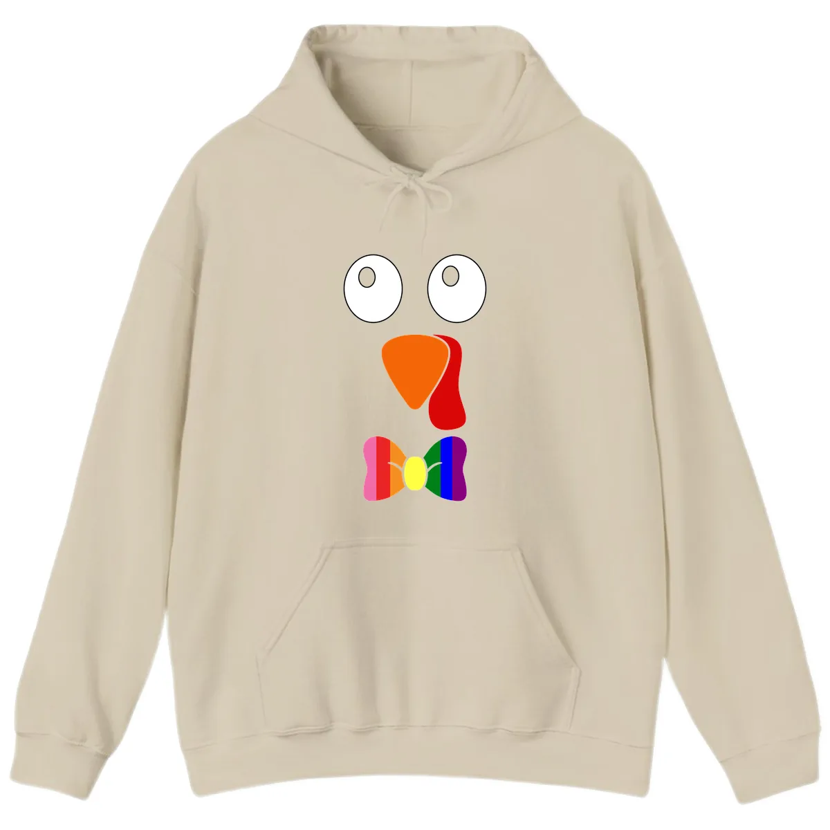 Rainbow Bowtie Turkey Face Hoodie in Sand