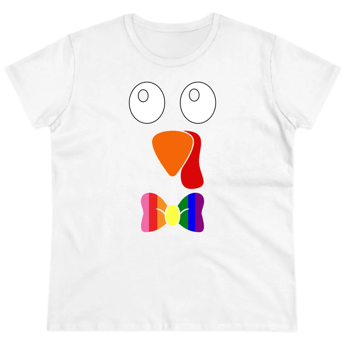 Rainbow Bowtie Turkey Face Ladies Tee in White