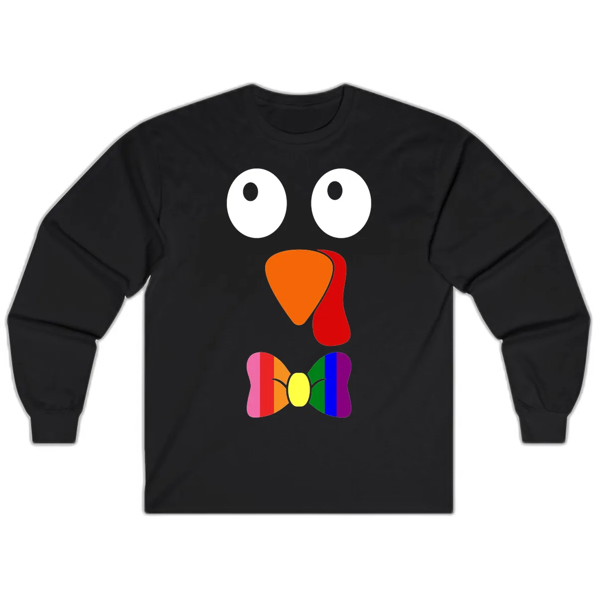 Rainbow Bowtie Turkey Face Long Sleeve in Black