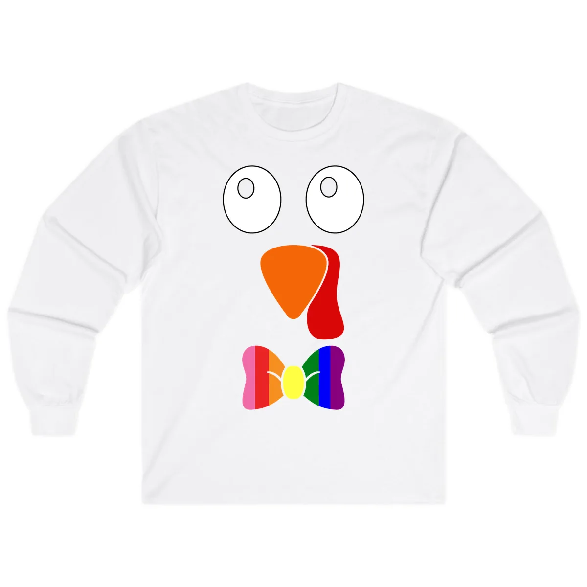Rainbow Bowtie Turkey Face Long Sleeve in White