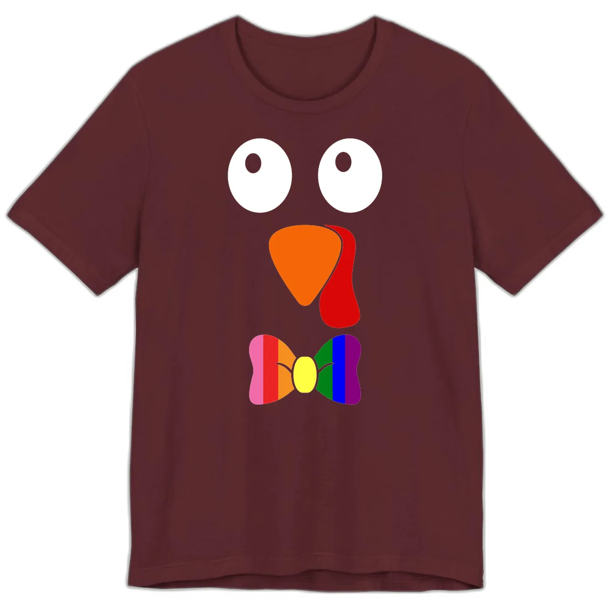 Rainbow Bowtie Turkey Face Premium T-Shirt in Maroon