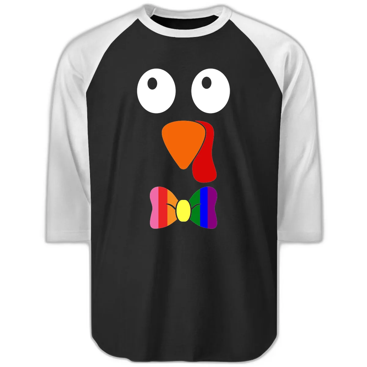 Rainbow Bowtie Turkey Face Raglan 3/4 in Black White