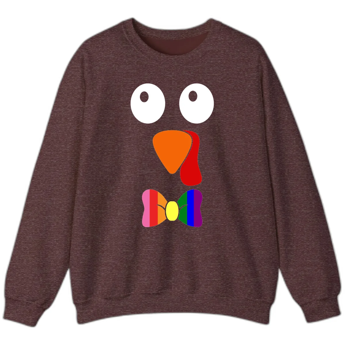 Rainbow Bowtie Turkey Face Sweatshirt in Heather Sport Dark Maroon