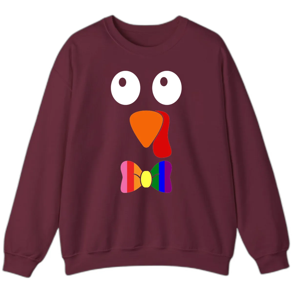 Rainbow Bowtie Turkey Face Sweatshirt in Maroon