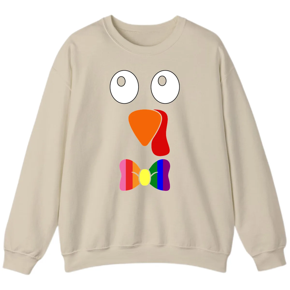 Rainbow Bowtie Turkey Face Sweatshirt in Sand