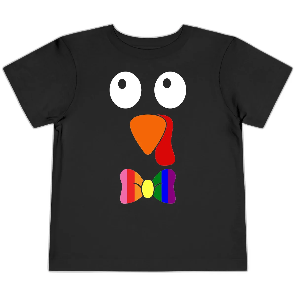 Rainbow Bowtie Turkey Face Toddler T-Shirt in Black