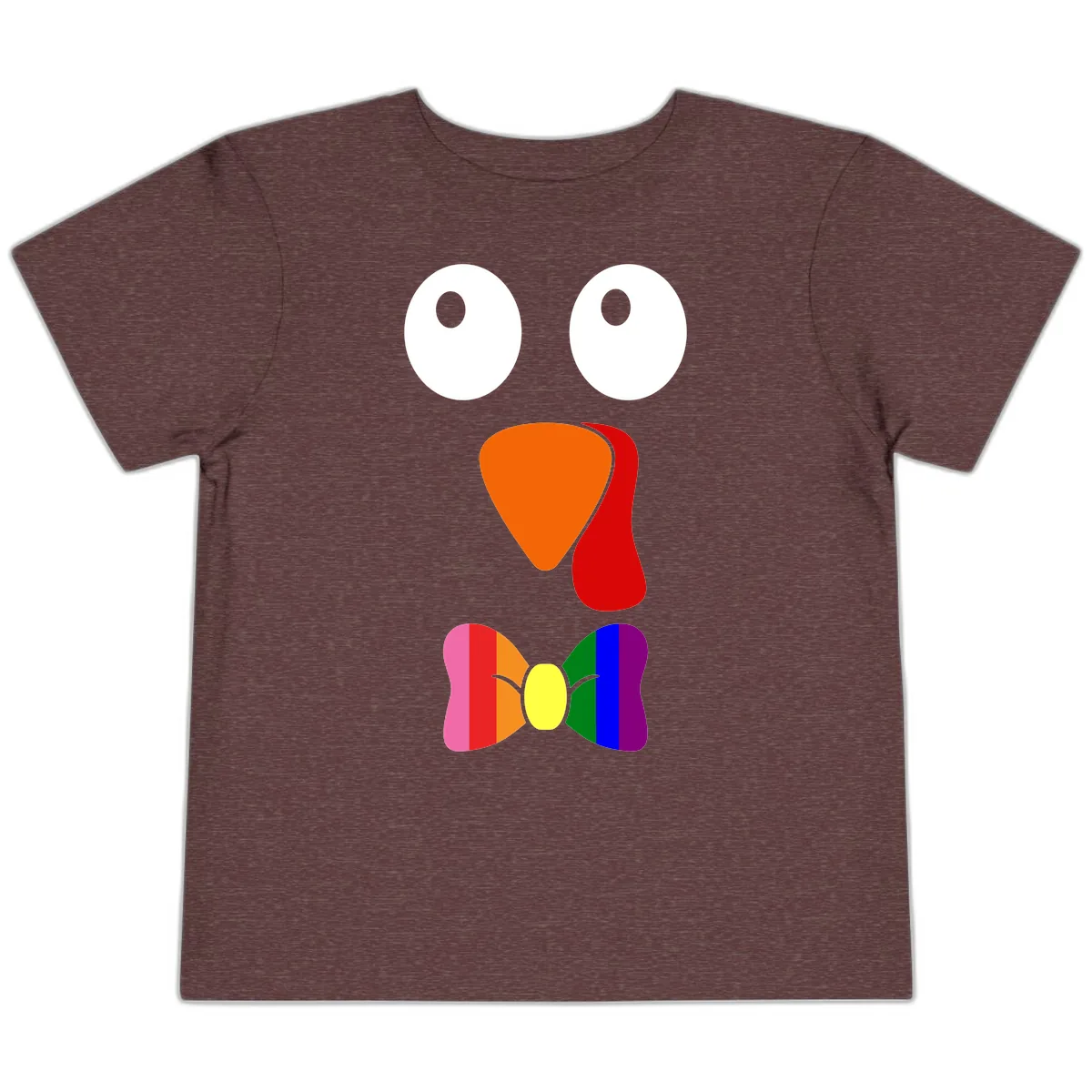 Rainbow Bowtie Turkey Face Toddler T-Shirt in Heather Maroon