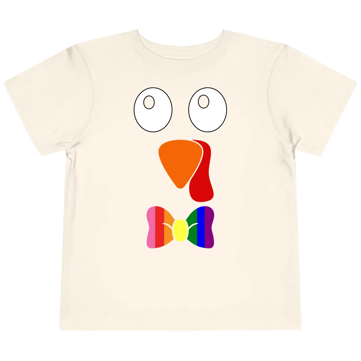 Rainbow Bowtie Turkey Face Toddler T-Shirt in Natural